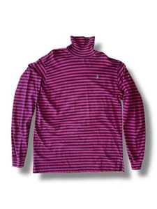 Vintage 80s 90s Polo Ralph Lauren Striped Pullover Turtleneck Red Blue Size XL - Picture 1 of 19