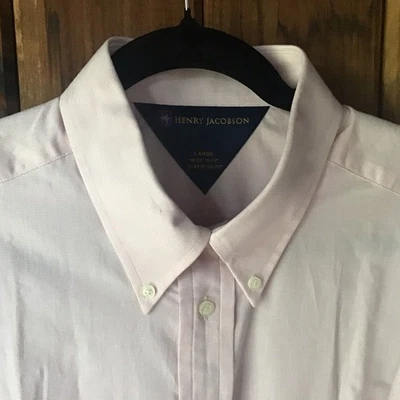 Camisa de vestir Henry Jacobson para hombre talla L rosa cuello abotonado 16,5 pulgadas cuello Foto 1 de 4