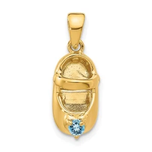 10K Yellow Gold 3-D December/Synthetic Stone Engraveable Baby Shoe Pendant - Picture 1 of 6