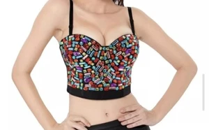 Charmian Katy Perry Inspired Rhinestone Bedazzled Bustiers Costume Shirt Size XL - Picture 1 of 7