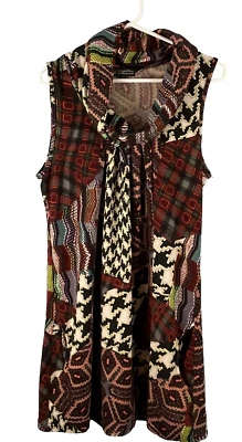 Vestido corto Papillon para mujer grande sin mangas retazos capucha cuello tejido boho Foto 1 de 4