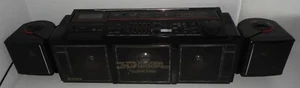 HITACHI TRK-3D75W 3D SUPER WOOFER BOOM BOX RADIO w/ SURROUND SPEAKERS~BIG & LOUD - Picture 1 of 15