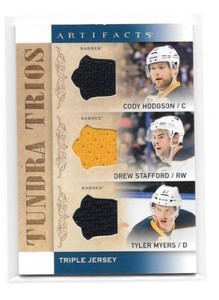 2014-15 UPPER DECK ARTIFACTS CODY HODGSON-DREW STAFFORD-TYLER MYERS TRIOS JERSEY