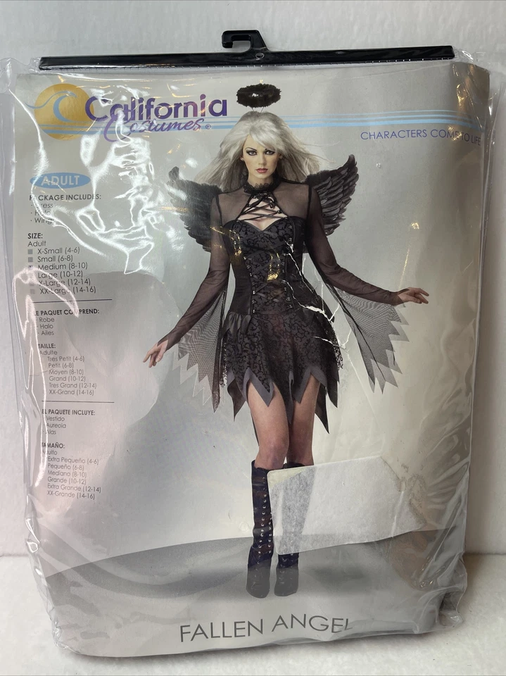 Damas Adulto Ángel Caído Oscuro Vestido Elegante Disfraz Halloween Negro Hada Conjunto Foto 1 de 1