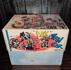 VINTAGE & VERY RARE PING & TURN CAR ME 813 CHINA TIN PLASTIC TOY WITH BOX - Picture 1 of 10
