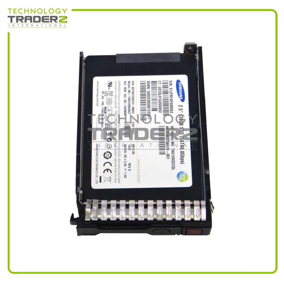 756621-B21 HP 120GB SATA 6G VE 2.5" SC Solid State Drive 757361-001 W/ Tray - Image 1 of 1