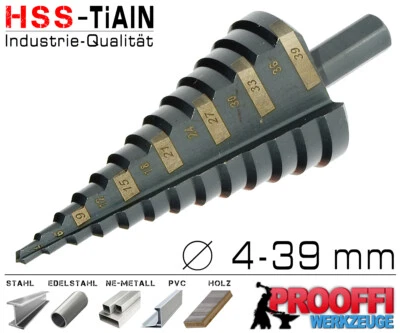 HSS TiALN Stufenbohrer Konus Kegel Schäl Bohrer Metall Fräser Ø 4 - 39mm C9263 - Bild 1 von 2