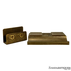 Vintage Arts & Crafts gehämmerte Bronze Tintenfass & Briefhalter Schreibtisch Set - Bild 1 von 10