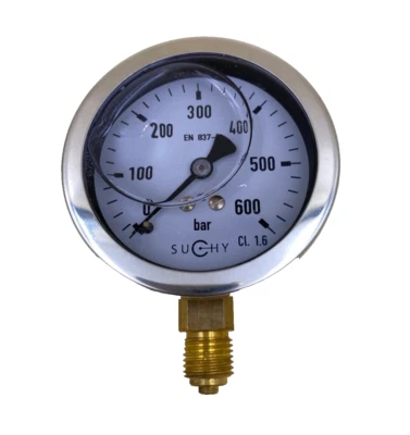 Manometer  600 bar  1/4" Anschluss unten  Durchmesser 63mm  Glycerin gedämpft - Bild 1 von 3