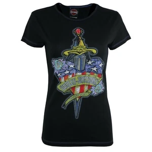 Damas Harley Davidson Nuevo Púrpura Espada Algodón Body Fit Negro Prendas para el torso Camisetas 126 - Imagen 1 de 3