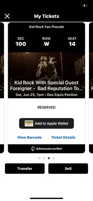 Kid Rock w/Foreigner Bad Rep Tour Sat Jun 25 Dos Equis Pavilion Dallas 2 tix - Image 1 of 2