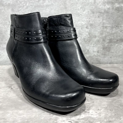 Botines Clarks Bendables Para Mujer 9 M Cuero Negro Cremallera Lateral Correa Tacón Foto 1 de 4