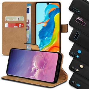 Handy Hülle Echt Leder für Smartphone Flip Case Cover Schwarz Tasche Schutzhülle