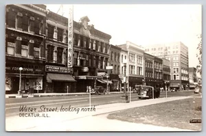 Water Street Decatur Illinois Drug Store Old Cars 1951 Real Photo RPPC - Picture 1 of 2