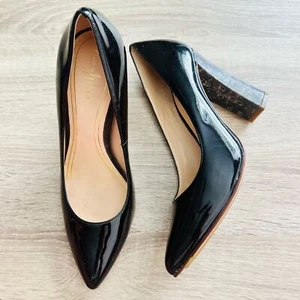 Cole Haan Air Black Patent Leather Contrast Leopard Point Toe Pump Sz 8 SB5 - Picture 1 of 5