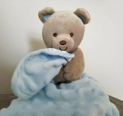 Carter's CHILD Of MINE Tan Teddy Bear Holding Blue Minky Security Blanket Lovey - Image 1 of 4