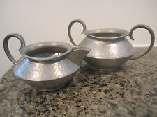 Primitive Pewter Creamer And Open Sugar Bowl By Battle-Axe English Pewter