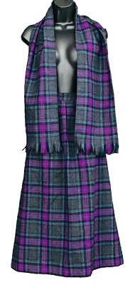 Vintage púrpura negro gris a cuadros lápiz falda bufanda conjunto lana Pendleton cintura alta Foto 1 de 4