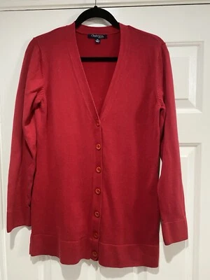 Suéter Chadwicks of Boston Mujer Rojo Tejido 100% Algodón Cuello en V Botón, Talla MT Foto 1 de 4