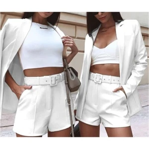 Milk & Honey White Blazer and Shorts Set Chic Belted High Waist Medium NWT - Picture 1 of 12