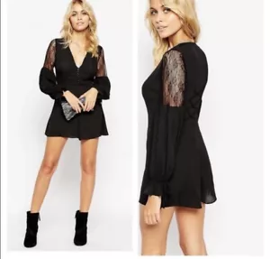 Asos black lace sleeves romper 6. NWT Orig $68 - Picture 1 of 11