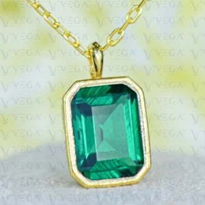5.0ct Emerald Cut Natural Emerald Gemstones Diamond Pendant Real 14K Yellow Gold - Picture 1 of 13