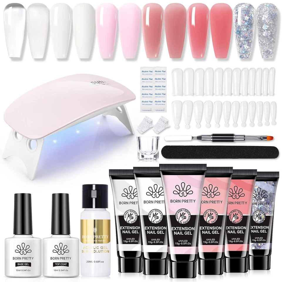 BORN PRETTY Kit de Gel de Extensión de Uñas de Polietileno-6 Colores Kit de Gel de Uñas de Polietileno Transparente J Foto 1 de 4