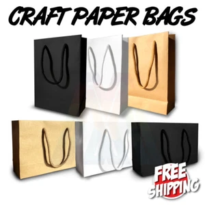 25 MINI BROWN BLACK WHITE CRAFT PAPER GIFT CARRY PARTY BAGS - Picture 1 of 13