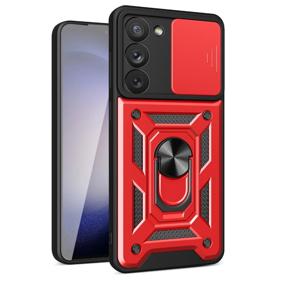 For Samsung Galaxy S23 TPU Case Kickstand Ring Holder & Slide Camera Cover Red - Image 1 of 1