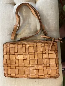 Costanza Rota Woven Italian Light Brown Leather Woven Crossbody Adj Strap - Picture 1 of 5