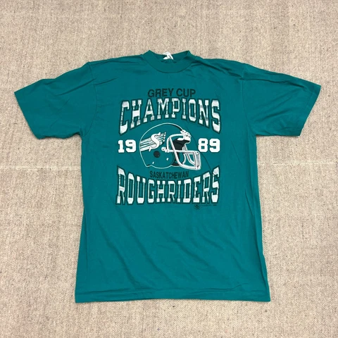 Vintage Saskatchewan Roughriders Shirt Medium Green / Blue 1989 CFL Football Cover