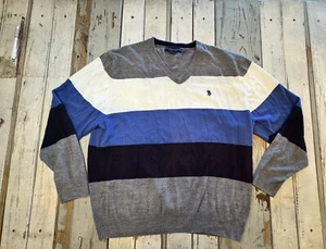 US Polo Assn Mens Striped Blue White Gray Long Sleeve V Neck Sweater Size XXL - Picture 1 of 12