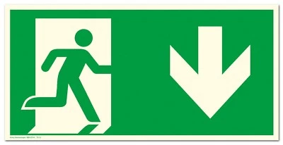 DREIFKE Schild Notausgang Pfeil nach unten langnachleuchtend 300x150mm ASR A1.3 DIN7010