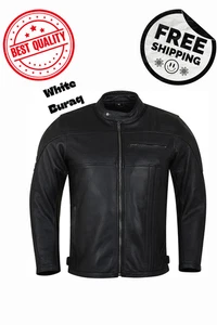 Men’s Café Racer Motorcycle Leather Jacket – Real Cowhide Armor Protection - Picture 1 of 5
