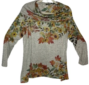 Women’s Large One World Cowl Neck Tunic Sweater Autumn Leaves - Picture 1 of 10