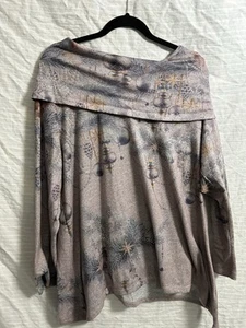 One World Damen grau Blumen Strick Wasserfallausschnitt Baumwolle Pullover Sweatshirt Gr. XXL - Bild 1 von 8