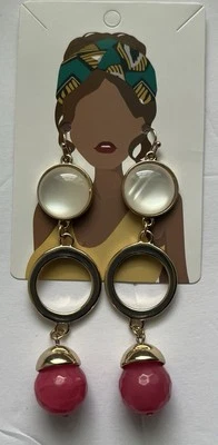 Pendientes redondos de piedra opaca blanca y rosa  Foto 1 de 4