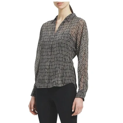 NUEVO CON ETIQUETAS Theory Mujer Talla Pequeña Costura Cincha Camisa Transparente en Rayas Azulejo Gris Multi NUEVA Foto 1 de 4