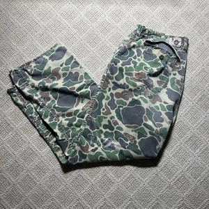 Vintage Duck Camo Canvasback Water Repellent Hunting Pants Size 35 60s 70s - Picture 1 of 21