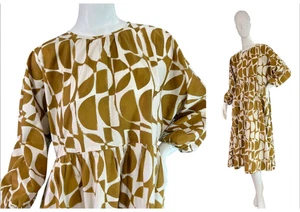 'S Max Mara Adatti Cotton Poplin Midi Dress Gold & White Geo Print $945 Size 8 - Bild 1 von 15