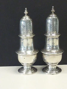 LARGE Tiffany & Co Makers Sterling Silver Footed Salt & Pepper Shakers 6.25" Vtg - Picture 1 of 5