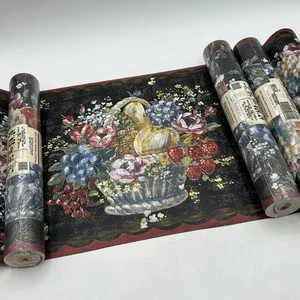 4 Roll Brewster Victorian Fruit Basket Wallpaper Border Black Red Pre-Pasted - Picture 1 of 8