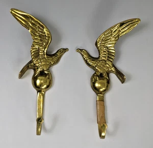 Brass EAGLE Hooks Hangers Winged In Flight Landing On Ball - PAIR Coat Hooks - Picture 1 of 11