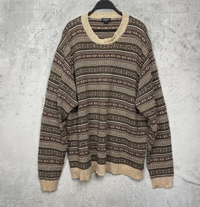 Suéter de algodón tejido vintage años 90 Grandpa Fair Isle XXL alto grunge salón terroso - Imagen 1 de 5