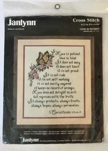 Raro kit punto croce vintage Janlynn Love is Patient contated #17-14 farfalla - Foto 1 di 6