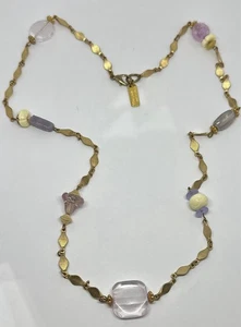 Vintage Lonnie Lovness Bohemian Gold Tone Purple Lucite Glass Necklace 26" - Picture 1 of 5