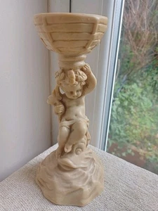 Vintage Cherub Candle Holder Resin Pedestal Cherub & Dolphin Display Holder 21cm - Picture 1 of 13