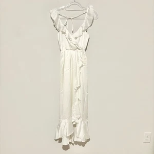 Show me Your Mumu Samantha Ruffle Wrap Dress in Ivory Luxe Satin NWT XS - Picture 1 of 13