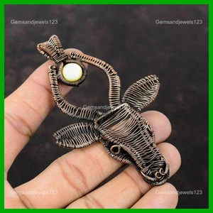 Sisters Day Sale Mother Of Pearl Stone Copper Wire Wrapped Bull Face New Pendant - Picture 1 of 6