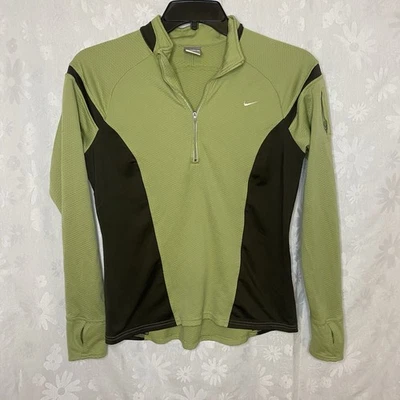 Nike Mujer Camisa Dri-Fit Correr 1/4 Cremallera Manga Larga Pullover Verde Marrón Oscuro Foto 1 de 4
